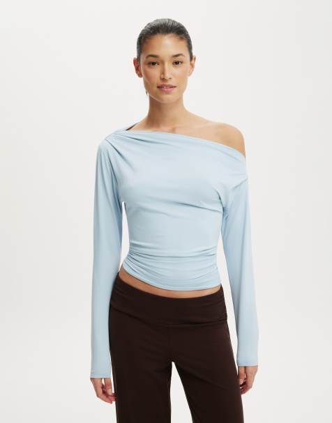 Cotton On Georgie off shoulder long sleeve in blue
