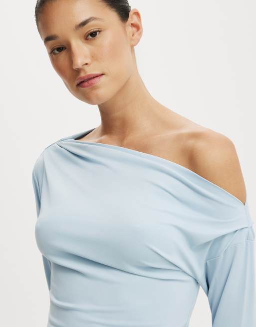 Cotton On Georgie off shoulder long sleeve in blue, 3 of 4