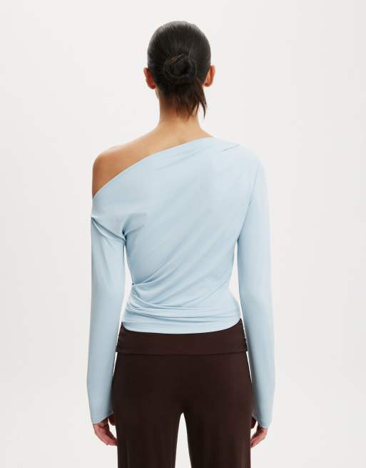 Cotton On Georgie off shoulder long sleeve in blue, 4 of 4