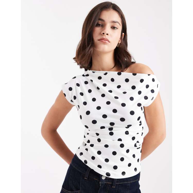 Cotton On georgie off shoulder short sleeve top in polka dot | ASOS
