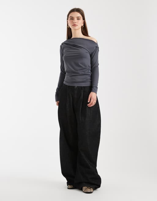 Cotton On – Georgie – Schulterfreies, langärmliges Oberteil in Moonlight Shadow, 3 von 4