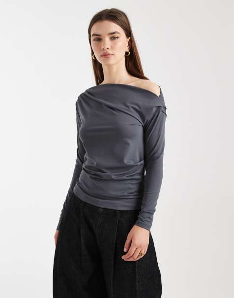 Cotton On – Georgie – Szary top z długimi rękawami i odsłoniętymi ramionami - view 1