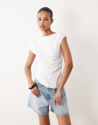 Georgie - Top à épaule dénudée et rayures - Blanc 2XS