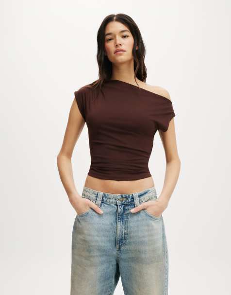 Cotton On - Georgie - Top a maniche corte color bordeaux con spalla scoperta - view 1