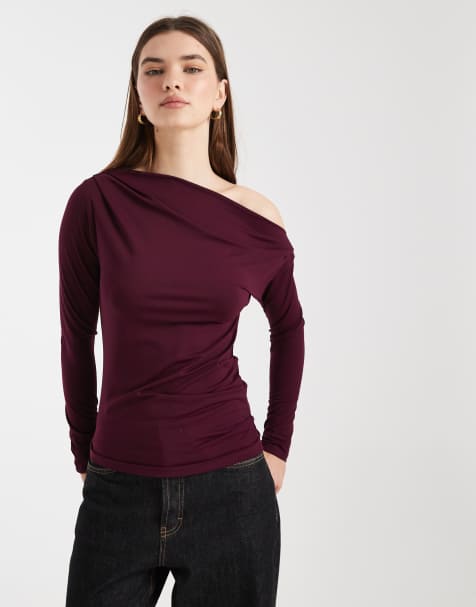 Cotton On - Georgie - Top met blote schouders en lange mouwen in donkerpaars - view 1
