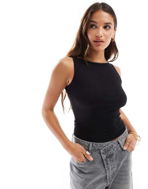 Cotton On - Geribbelde crop top met boothals in zwart - view 1