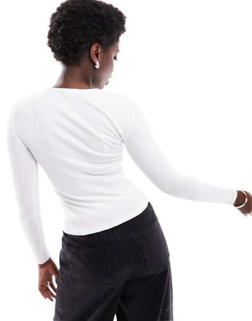 Cotton On - Geribbelde top met ronde hals en lange mouwen in wit , 3 van 4