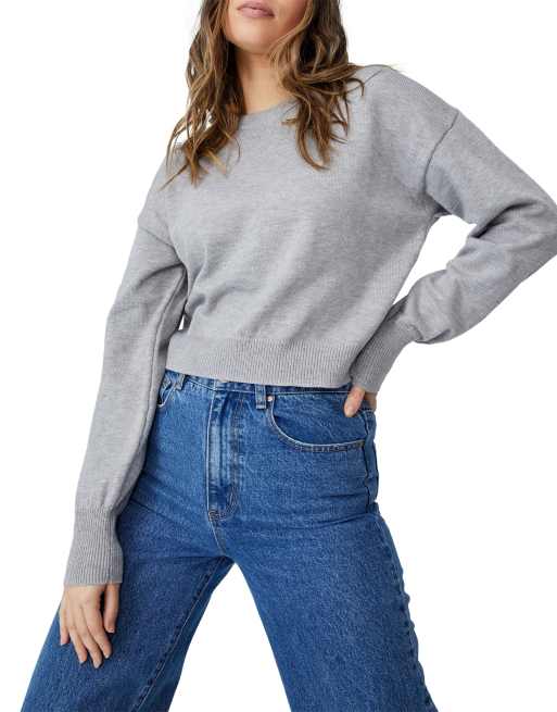 Cotton On – Gerippter Strickpullover in Grau  