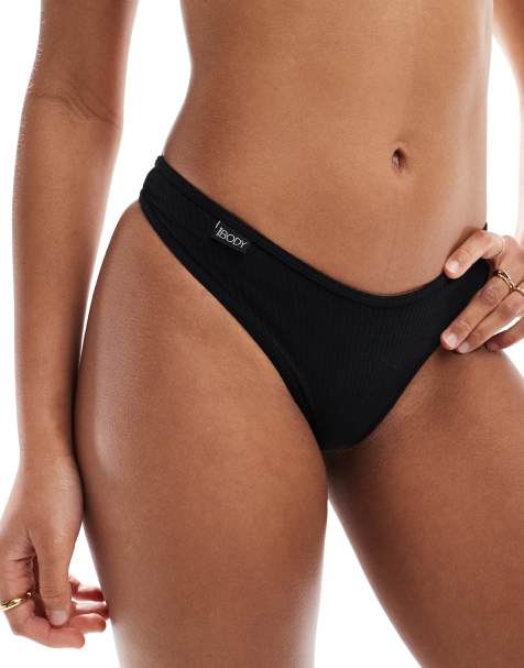 Cotton On – Gerippter Tanga aus Baumwolle in Schwarz - view 1