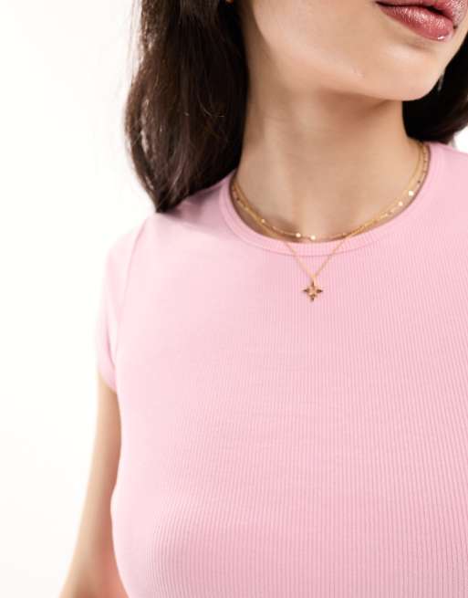 Cotton On – Geripptes, figurbetontes, kurzärmliges T-Shirt in Kaugummi-Rosa , 3 von 4