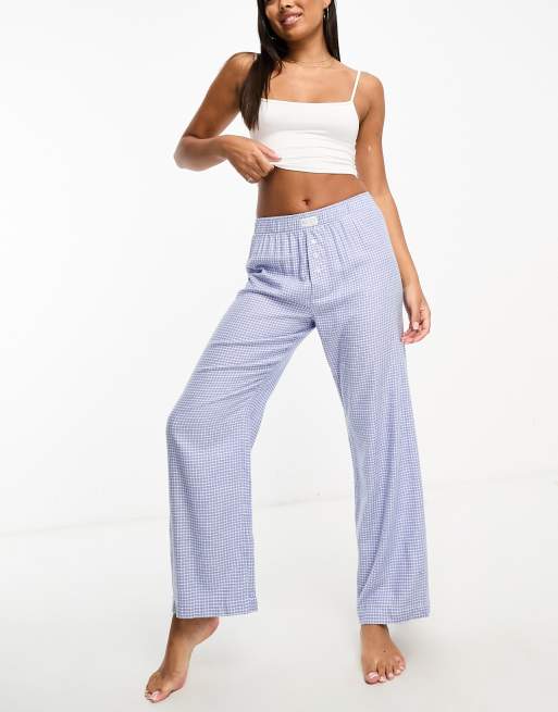 Cotton On - Geruite flanellen boyfriend boxer-pyjamabroek in blauw 