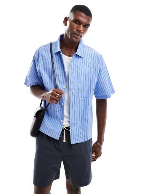 Cotton On - Gestreept overhemd met linnenlook en rechte pasvorm in blauw