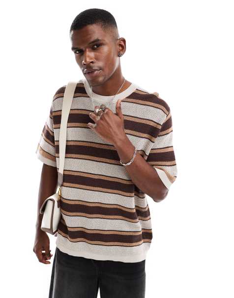 Cotton On - Gestreept T-shirt met rechte pasvorm in koffie - view 1