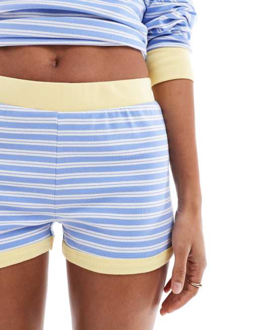 Cotton On - Gestreepte lounge-boyshort in blauw en wit, deel van co-ord set, 3 van 5