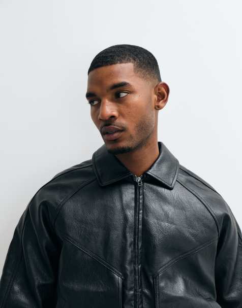 Cotton On giacca harrington in similpelle nera slavata - view 1
