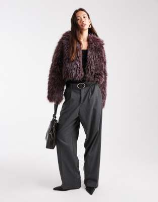 Cotton On gigi faux fur jacket in burgundy-Red