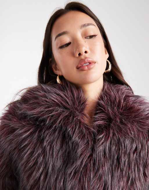 Cotton On Gigi faux fur jacket in burgundy, 3 of 4
