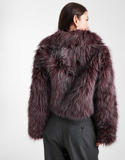 Cotton On Gigi faux fur jacket in burgundy, 4 of 4