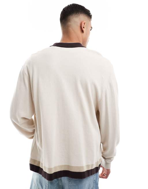 Cotton On - Gilet boutonné en maille avec col et bandes rayées - Naturel, 4 de 4