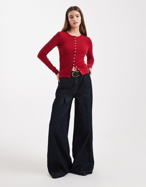 Cotton On - Gilet boutonné - Rouge bijou, 3 de 4