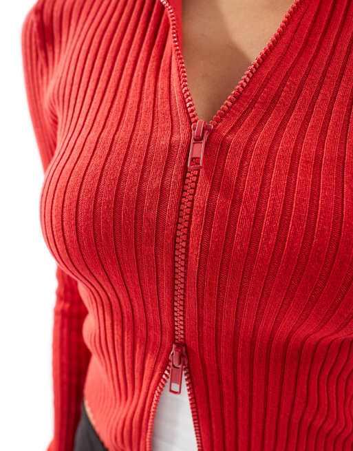 Cotton On - Gilet côtelé à col et double fermeture éclair - Cerise, 3 de 4