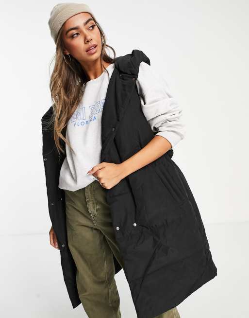 Cotton On - Gilet imbottito taglio lungo nero  