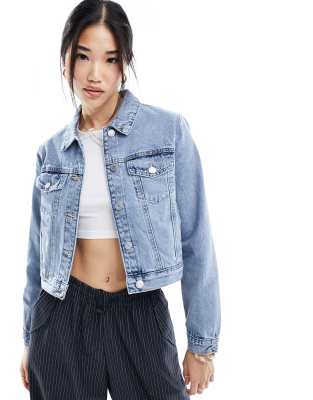 Cotton On - Girlfriend-Jacke in verwaschenem Blau