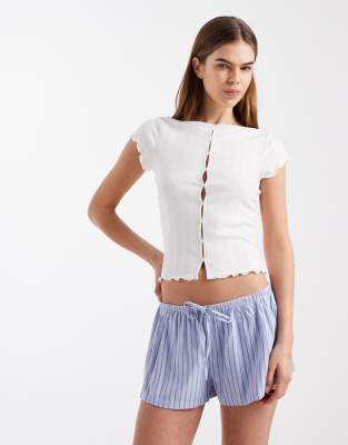 Girlfriend-Shorts aus Flanell mit Streifen in Schokobraun-Pflaume-Brown Brown M