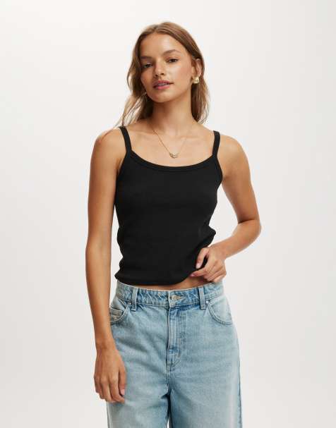 Cotton On Goldie rib scoop cami in black - view 1