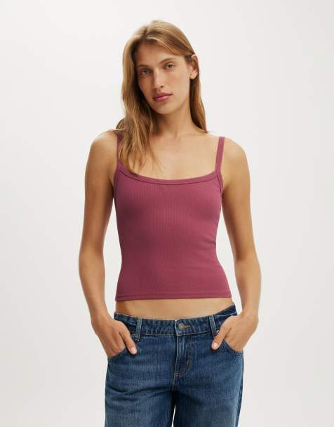 Cotton On Goldie rib scoop cami in burgundy - view 1