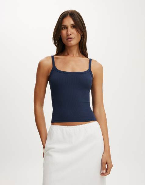 Cotton On Goldie rib scoop cami in navy - view 1