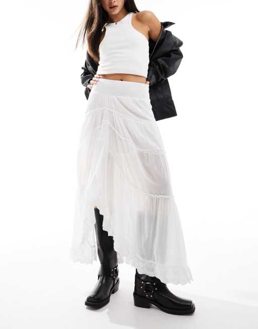 Cotton On - Gonna midi con pannelli in pizzo e fondo asimmetrico 