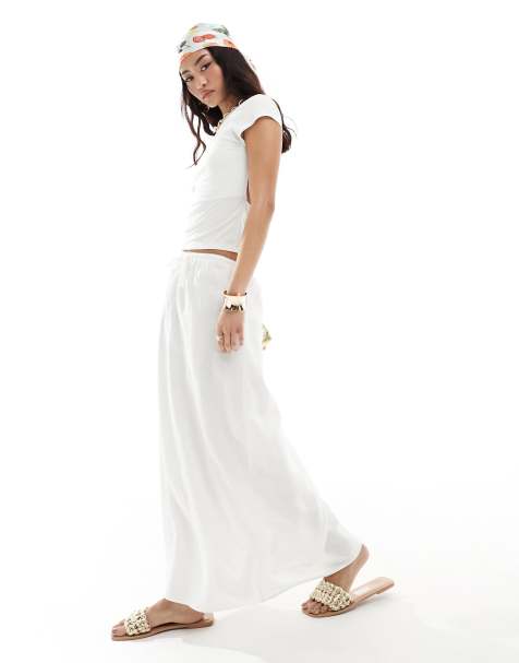 Cotton On - Gonna sottoveste lunga effetto lino bianca - view 1