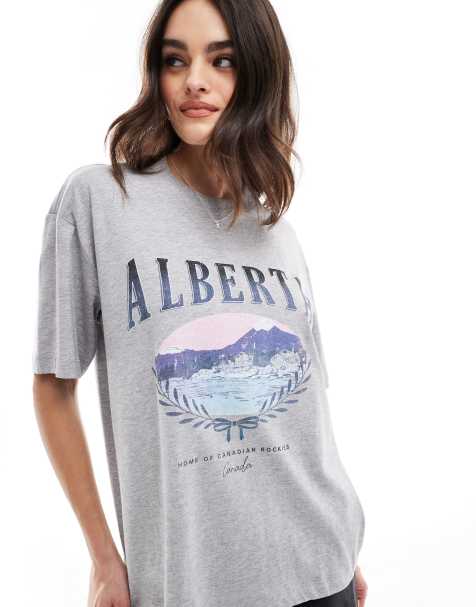 Cotton On - Grå T-shirt med 'Alberta'-grafik i firkantet pasform - view 1