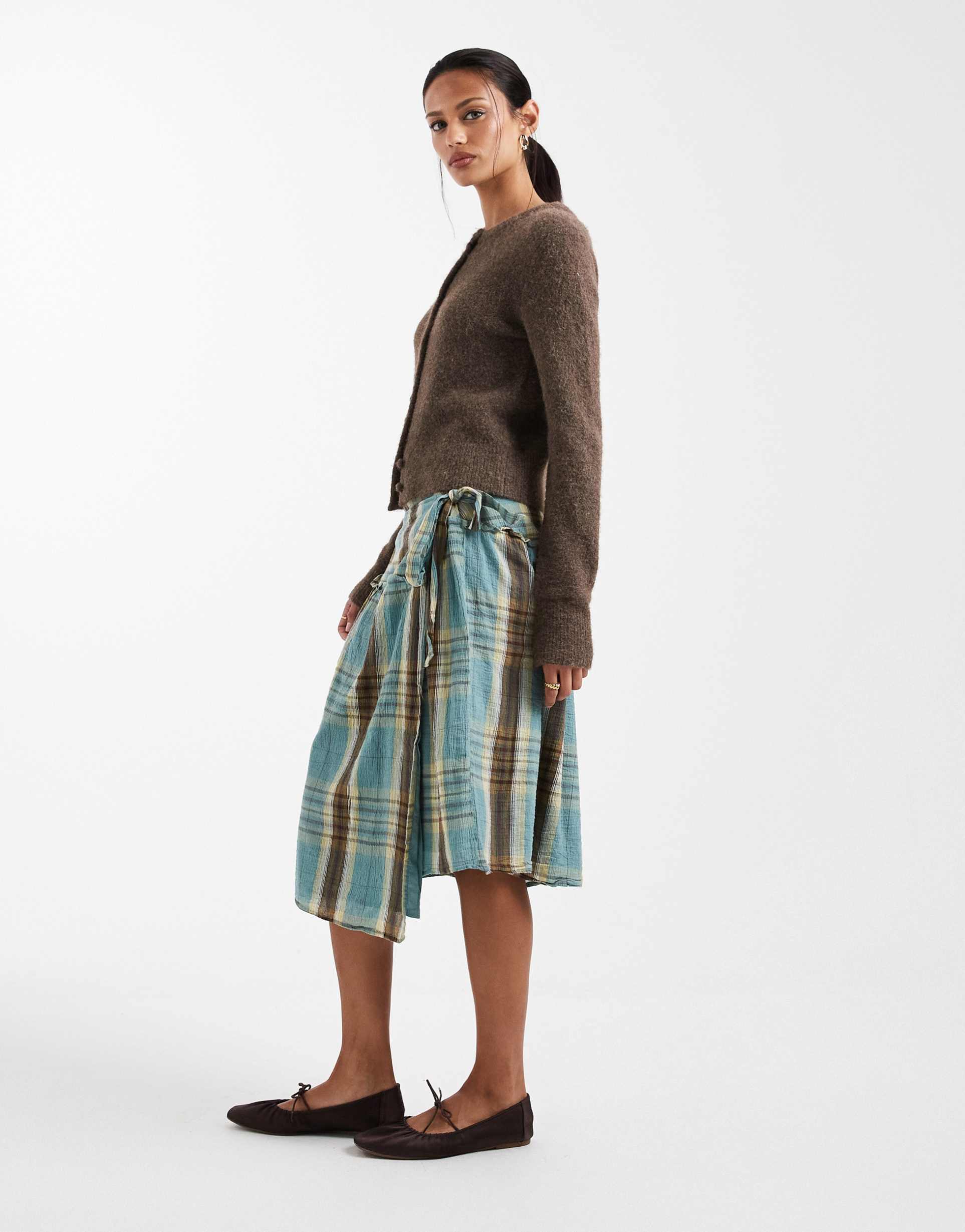 cotton on gracie wrap midi skirt in multi freddie plaid