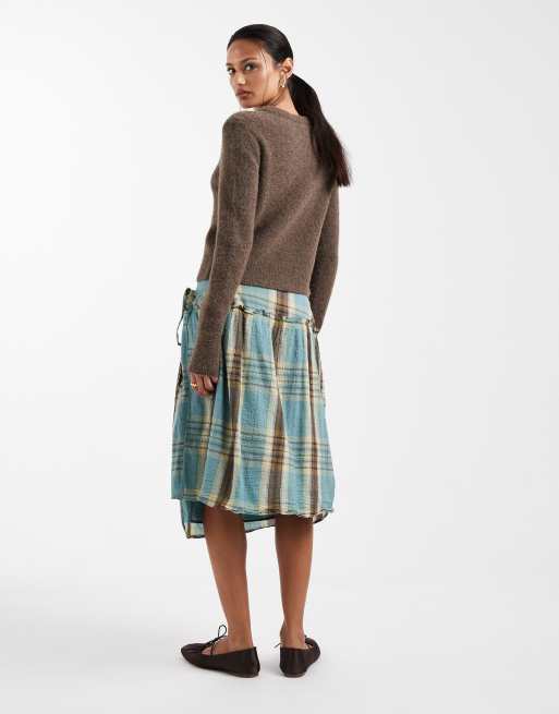 Cotton On gracie wrap midi skirt in multi freddie plaid, 3 of 5