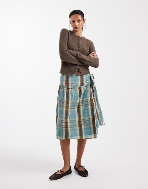 Cotton On gracie wrap midi skirt in multi freddie plaid, 5 of 5