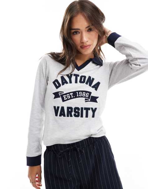Cotton On - Gråmeleret poloskjorte med grafisk 'Daytona Varsity'-print - view 1