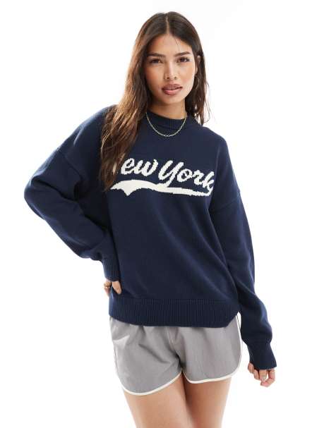 Cotton On – Granatowy sweter z okrągłym dekoltem i grafiką „New York“ - view 1
