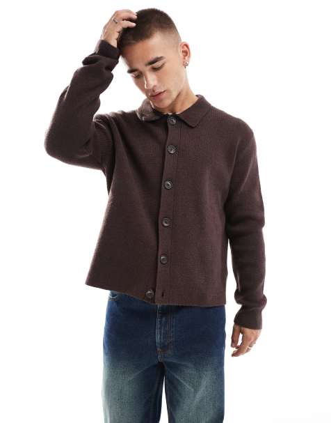 Cotton On – Grandpa-Strickjacke in Schokobraun - view 1