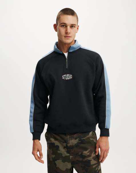 Cotton On Graphic 1/4 zip fleece in black