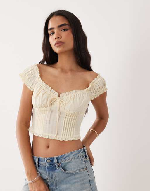 Cotton On - Greta - Blusa con volant color vaniglia acceso, 3 di 4