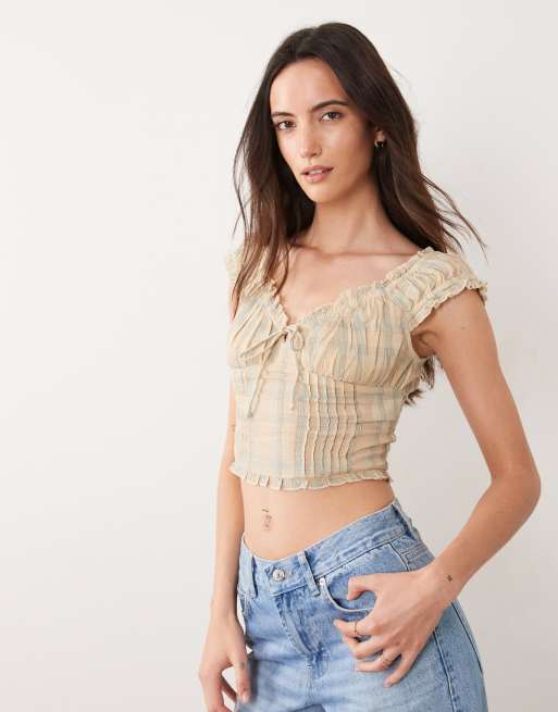 Cotton On Greta-Bluse mit Volant in kariertem Sonnengelb, 2 von 4