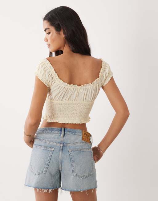 Cotton On greta frill blouse in vanilla glow, 2 of 4