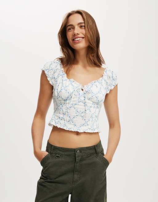 Cotton  On Greta frill sleeve blouse in multi 