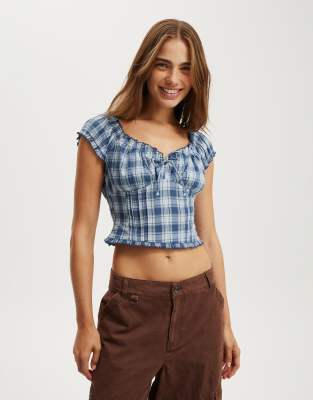 Cotton On Greta frill sleeve blouse in navy