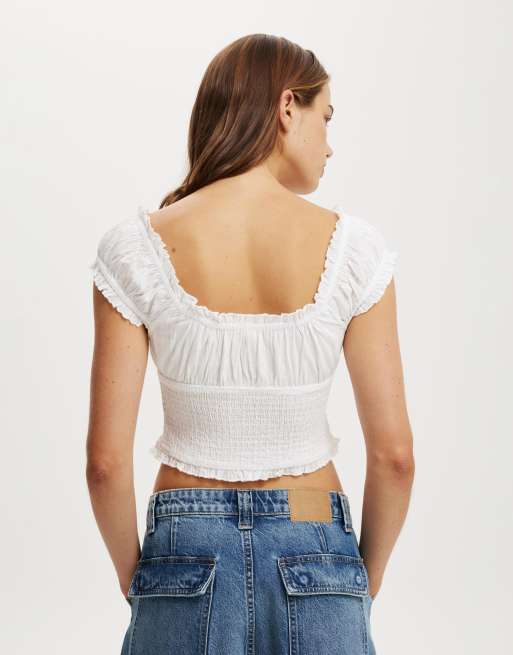Cotton On Greta frill sleeve blouse in white WHITE ASOS