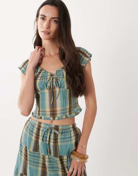 Cotton On – Greta – Rüschenbluse mit sonnigem Karomuster, Kombiteil - view 1