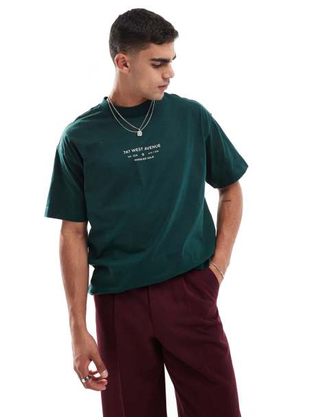 Cotton On - Grøn og firkantet T-shirt med "West Avenue"-print - view 1