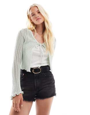 Cotton On - Grobmaschige Strickjacke in Mintgrün-Weiß